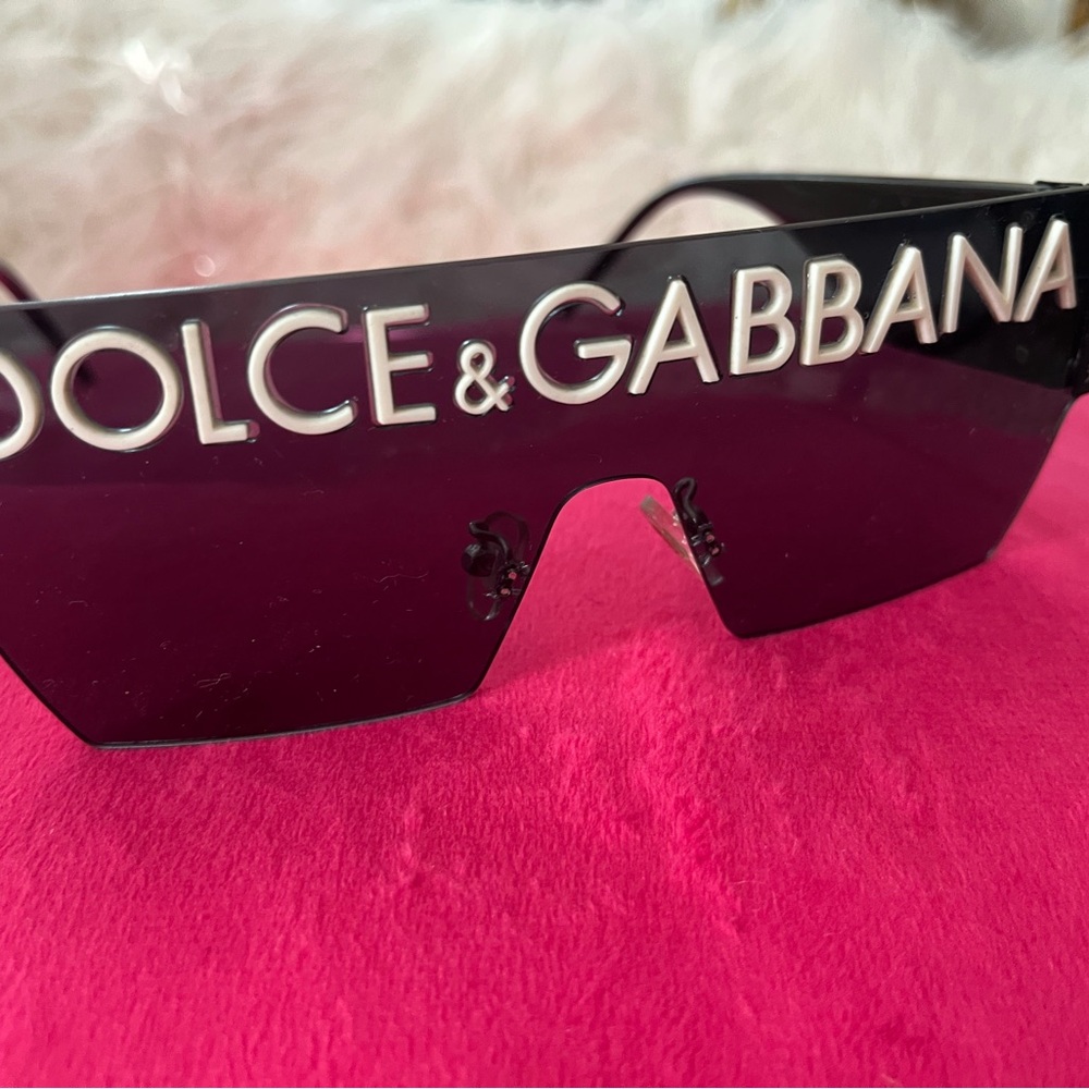 Dolce & Gabbana Black Shield Sunglasses with Silver Logo
